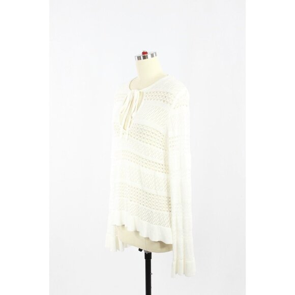 ZARA White Sheer Pointelle Knit Split V-Neck Tunic Top Cover-Up, Size M - Picture 4 of 14